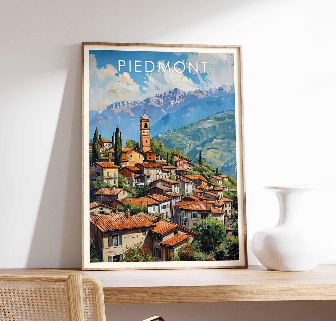 Piedmont Italy Mountain Village Church Tower Alps View Poster