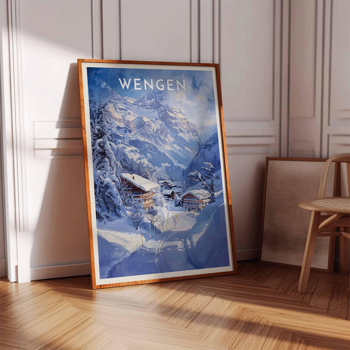 Wengen Switzerland Snowy Valley Chalets Alpine Winter Travel Poster - Image 3