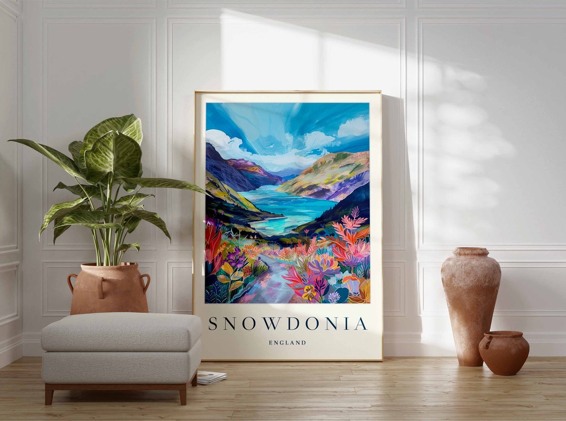 Snowdonia Mountain Lake Valley Wildflower Meadow England Poster - Image 3