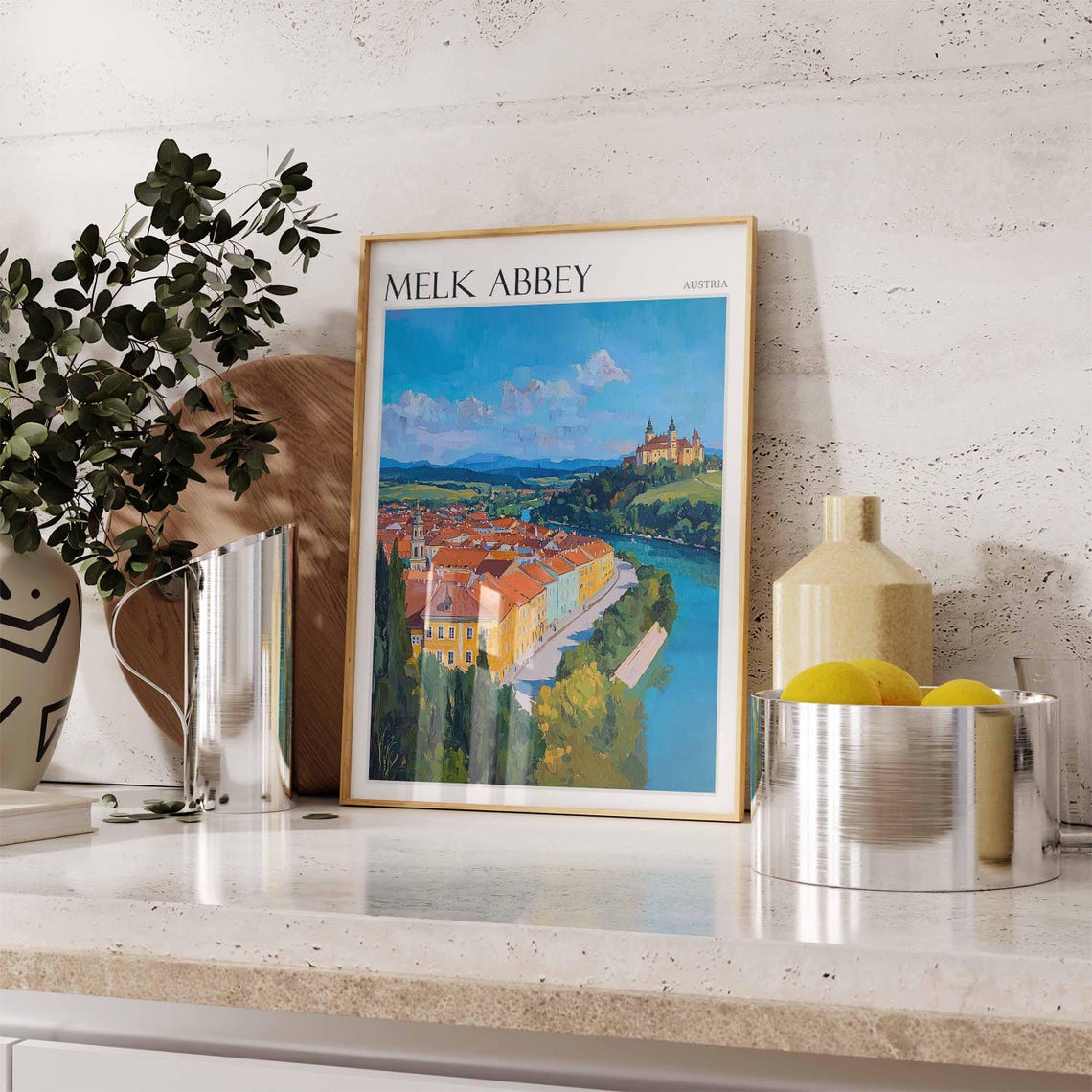 Melk Abbey Austria Danube Bend with Cypress Trees Travel Poster - Image 2