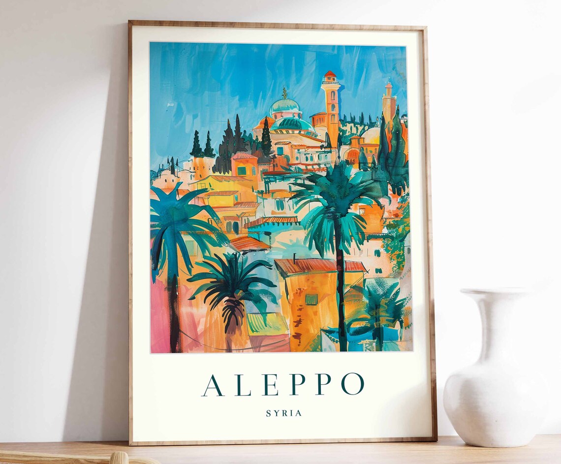 Aleppo Syria Old City Mosque Domes Minarets Palm Trees Poster