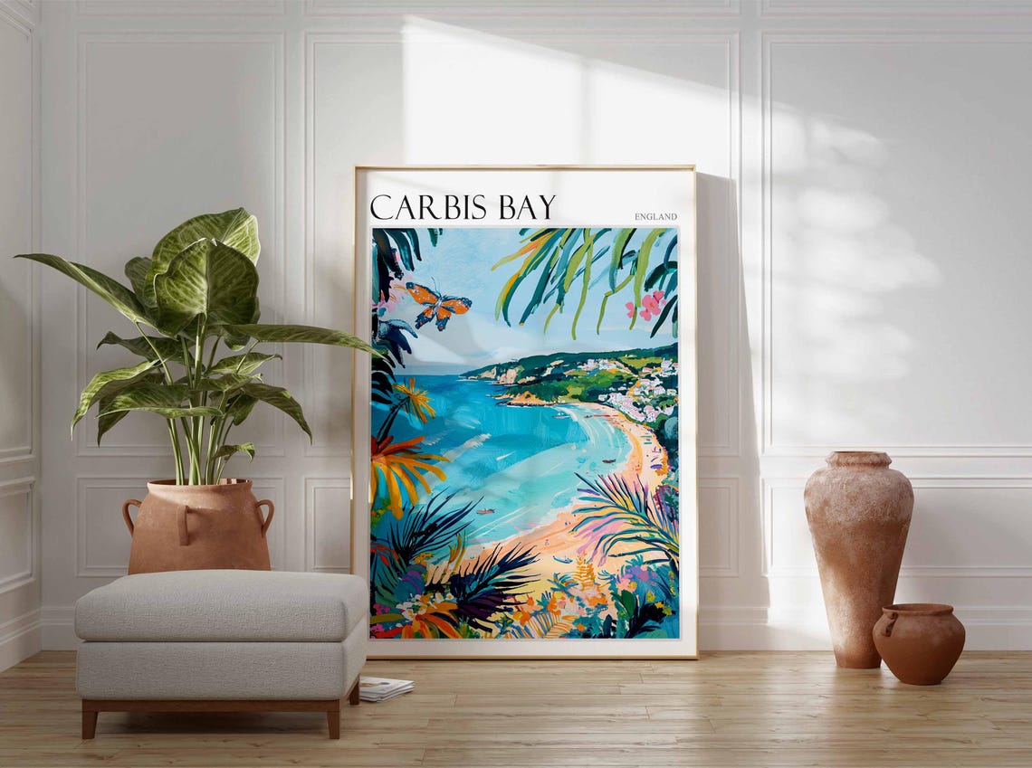 Carbis Bay England Butterfly Tropical Beach Paradise Art Poster - Image 3