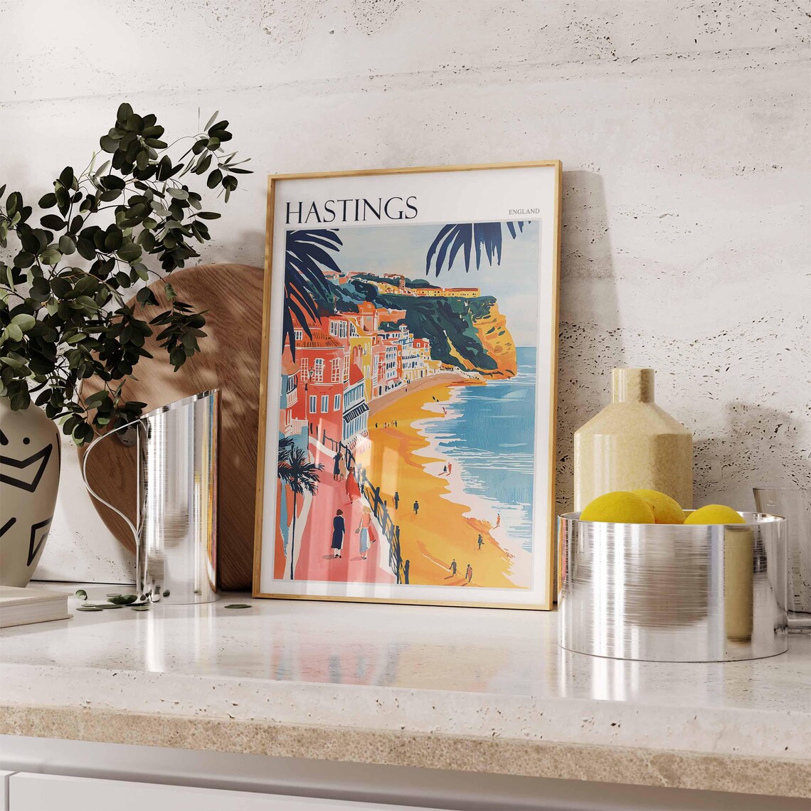 Hastings England Red Promenade Orange Rooftops Golden Beach Poster - Image 2