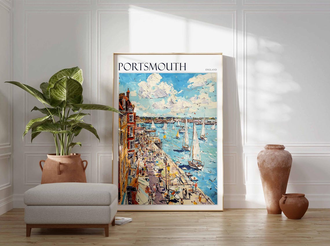 Portsmouth Poster Uk Travel Poster Coastal Wall Art British Decor Uk Home Decor Portsmouth Wall Art Portsmouth Travel Print Uk Print - Image 4