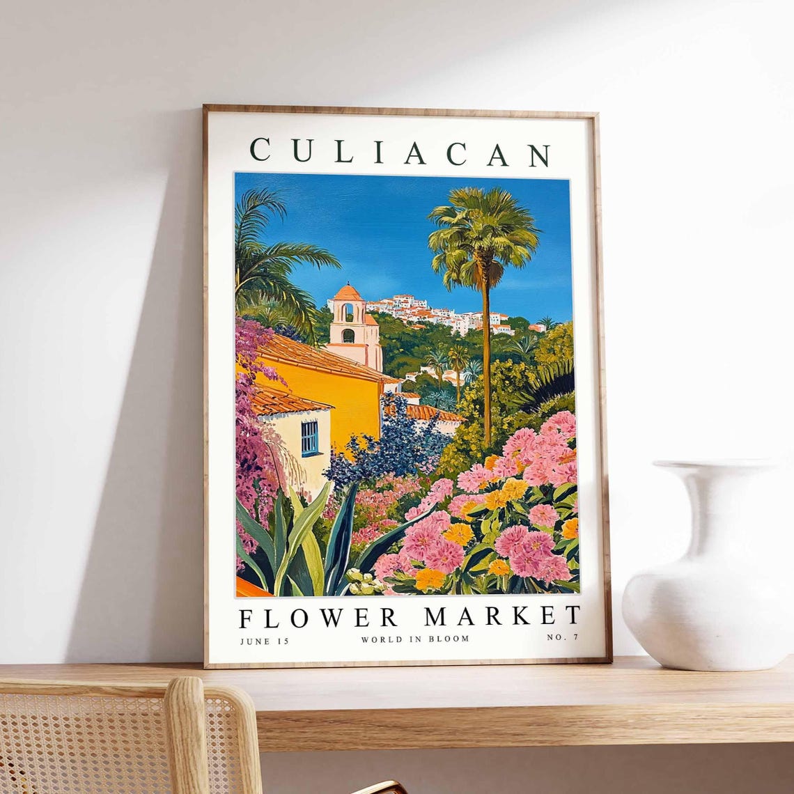 Culiacan Flower Market Town Square Blue Door Flowering Wall Poster