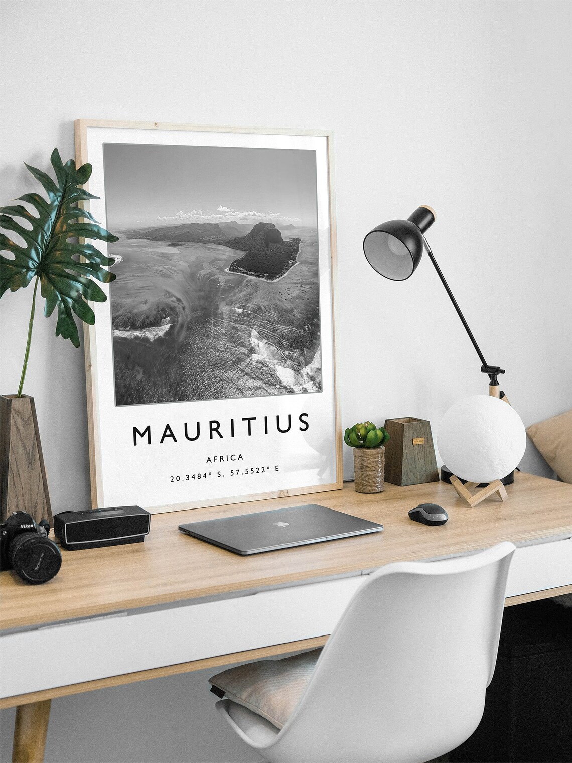 Mauritius Africa Black And White Aerial Island Lagoon Photo Poster - Image 2