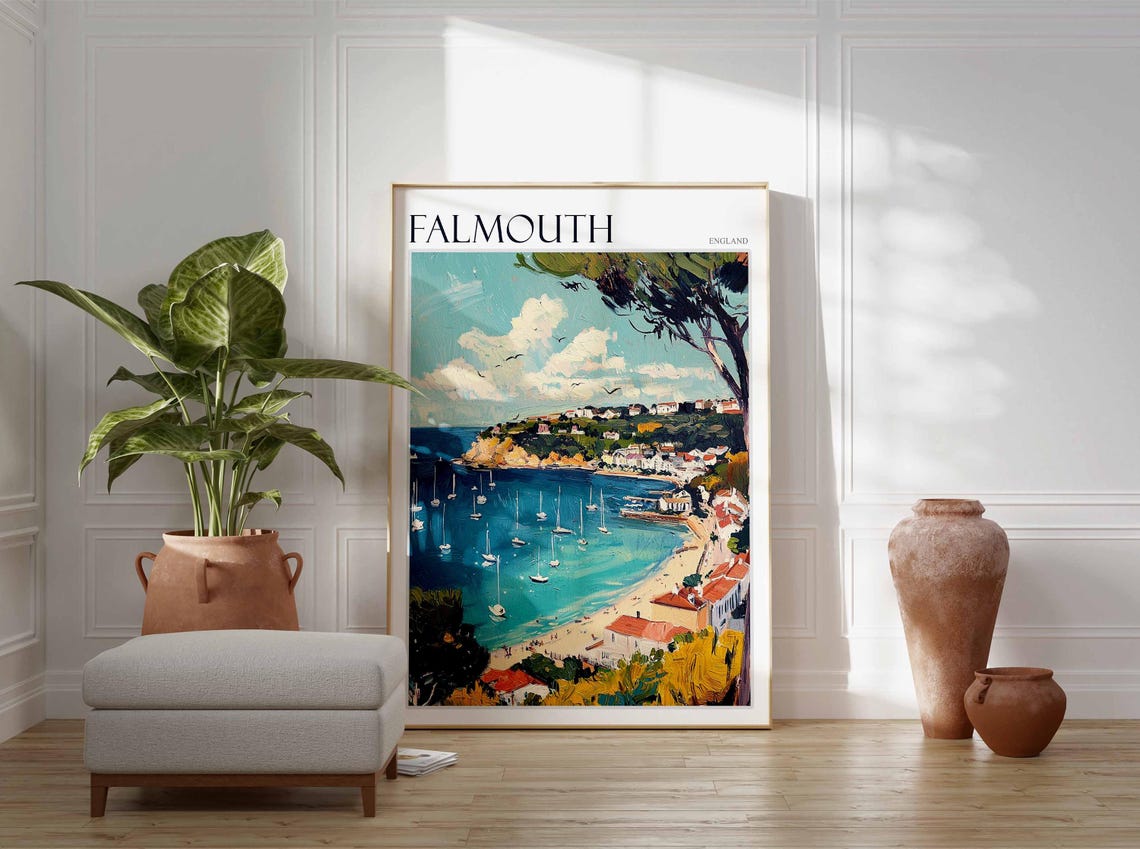 Falmouth Poster Cornwall Poster England Travel Poster Coastal Wall Art Uk Home Decor Falmouth Wall Decor Falmouth Wall Print Uk Art - Image 3
