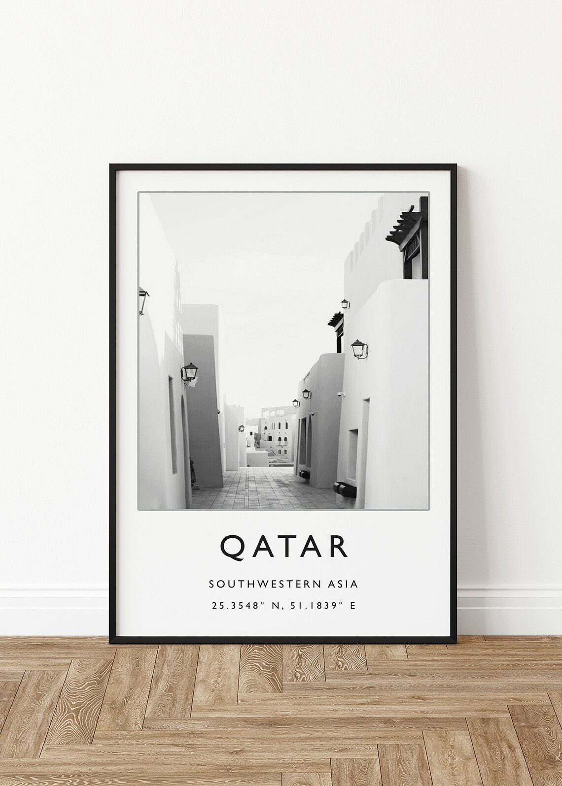 Qatar Black White Alley Photography Minimalist Travel Poster - Image 3