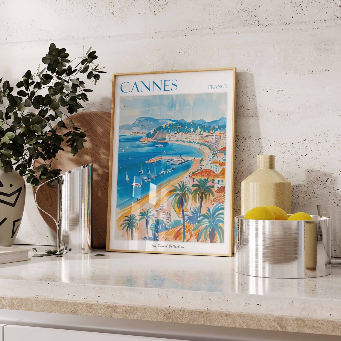 Cannes France Riviera Bay Palms Yachts Golden Beach Art Poster - Image 3