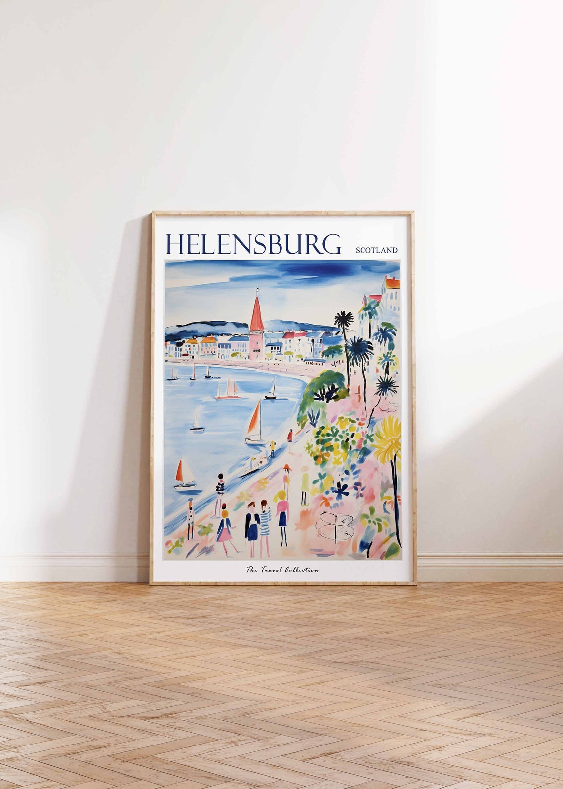 Helensburgh Scotland Harbour Orange Sails Pink Gardens Bathers Poster - Image 2