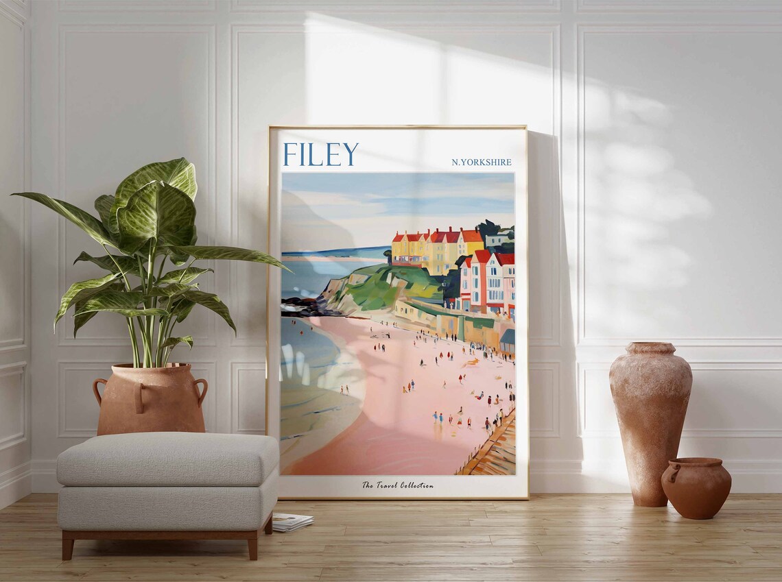 Filey North Yorkshire Seaside Beach Clifftop Town Art Travel Poster - Image 3