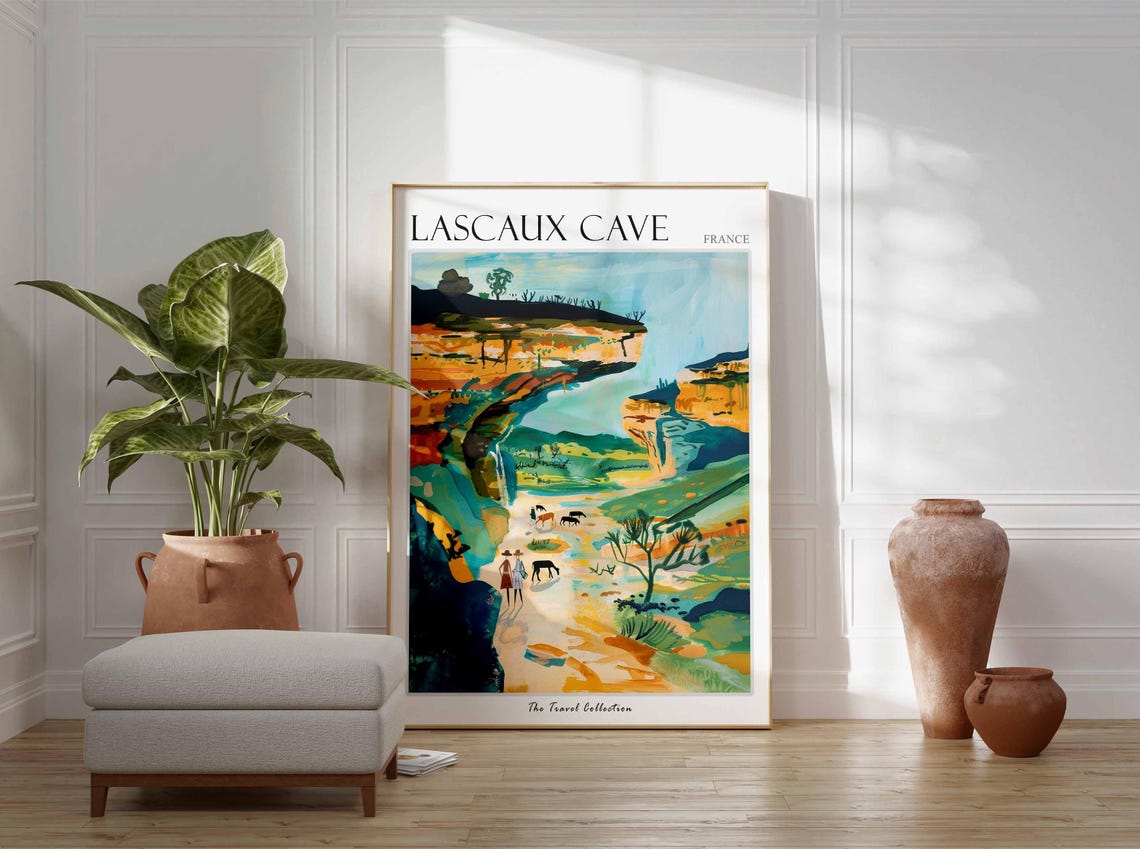 Lascaux Cave Poster France Travel Print French Decor Europe Travel Poster European Wall Art Botanical Print Lascaux Cave Travel Poster - Image 3
