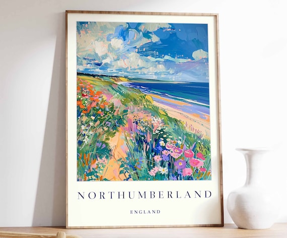 Northumberland England Wildflower Meadow Coastal Path Beach View Poster