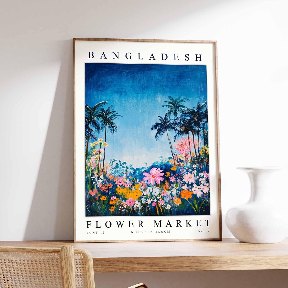Bangladesh Tall Palms Blue Sky Wildflower Meadow Flower Market Poster