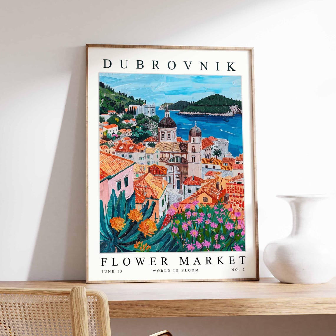 Dubrovnik Flower Market Cathedral Domes Island Coastline Poster