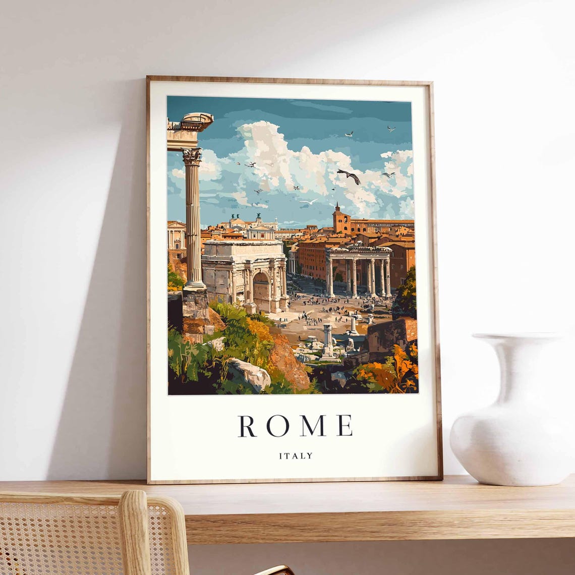 Rome Italy Poster With Roman Forum Arch And Ruins Under A Cloudy Sky