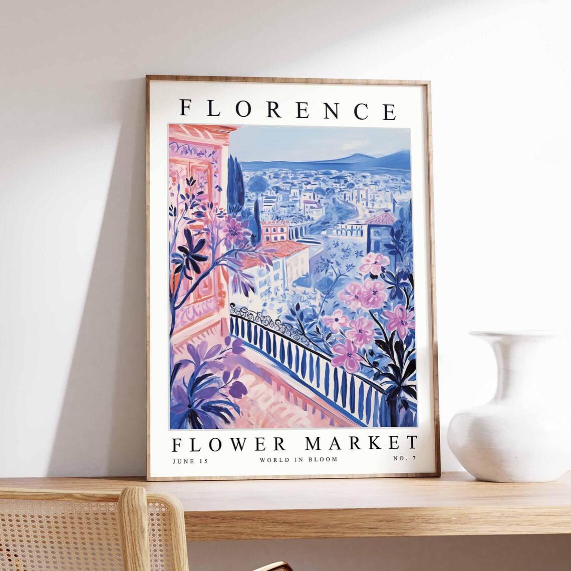 Florence Flower Market Blue Hour Terrace Violet Blossoms View Poster