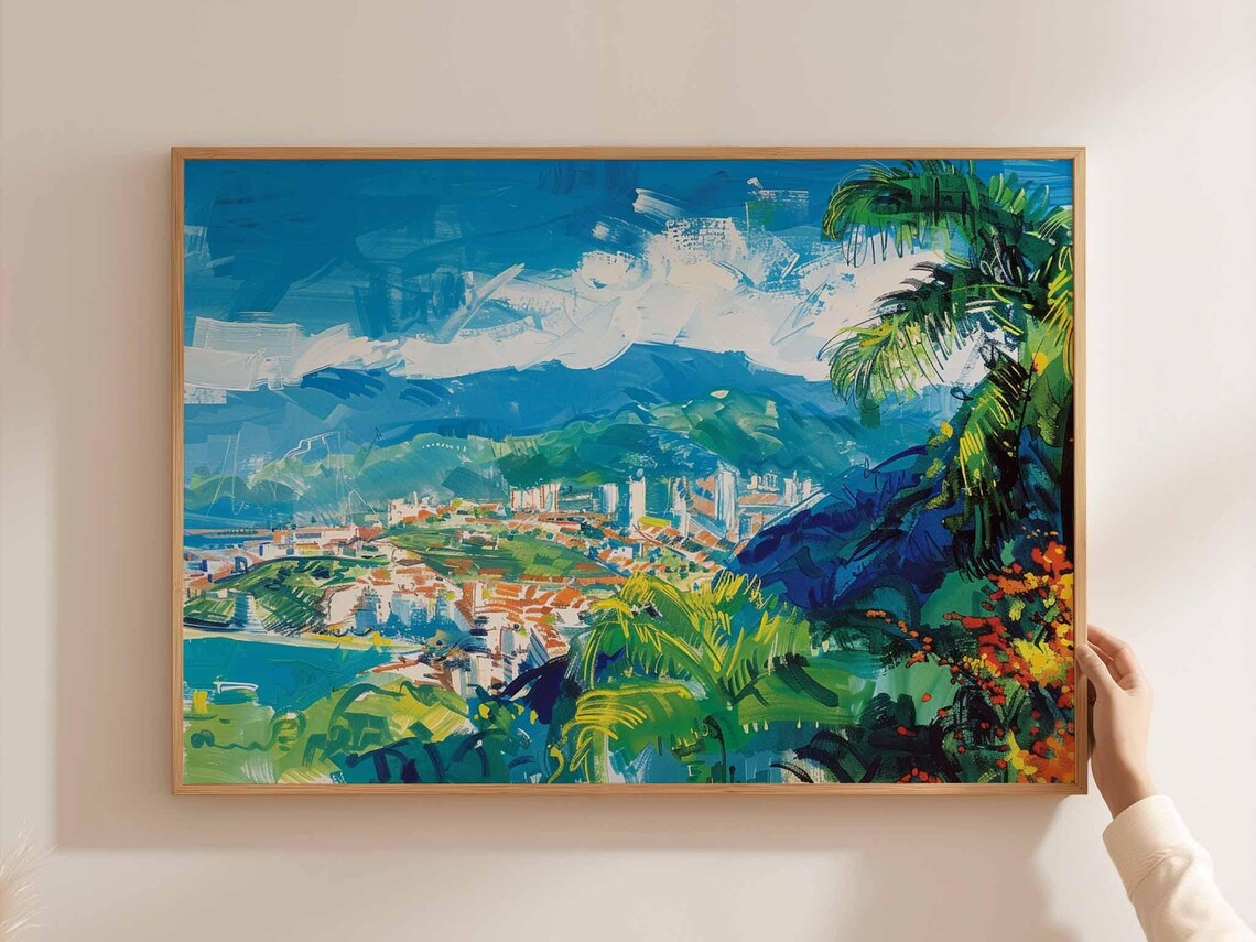 Caracas Coastal Valley Palms Impressionist Blue Landscape Art Poster