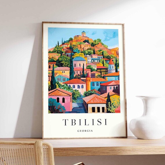Tbilisi Georgia Colorful Hillside Old Town Illustrated Travel Poster