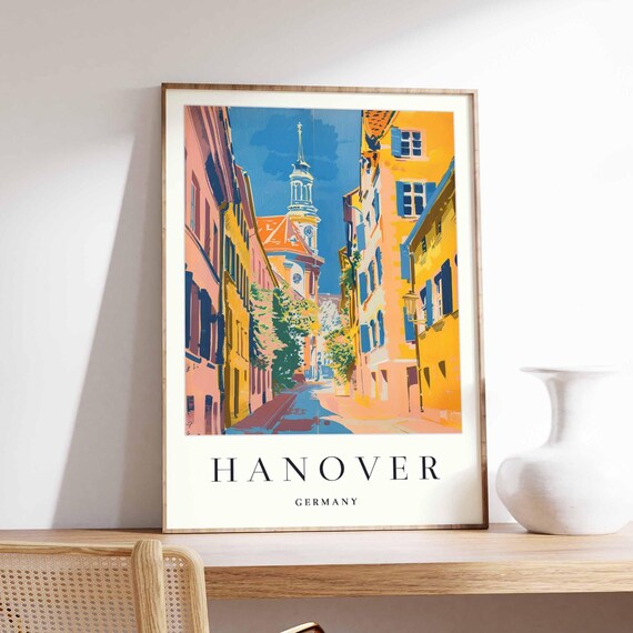 Hanover Germany Sunlit Old Town Alley Watercolor Travel Poster
