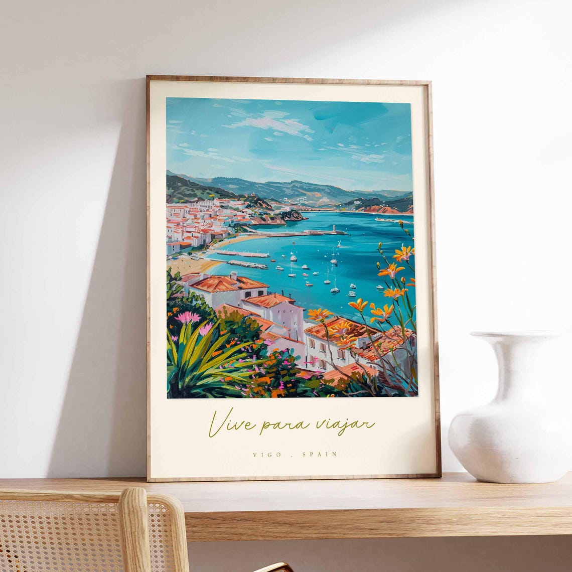 Vigo Spain Coastal Harbor Vive Para Viajar Retro Travel Poster