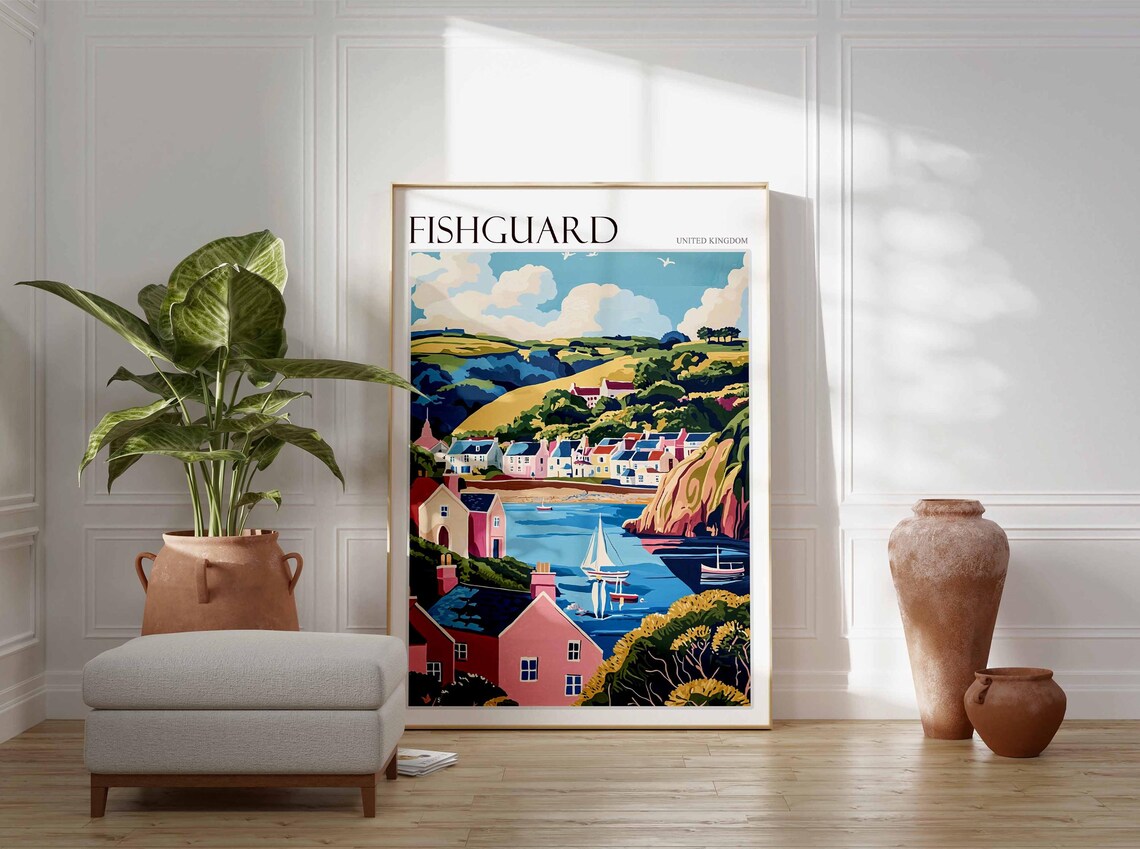 Fishguard Poster Wales Travel Poster Coastal Wall Art Welsh Decor Uk Travel Poster Welsh Landscape Uk Travel Prints Seaside Towns - Image 3