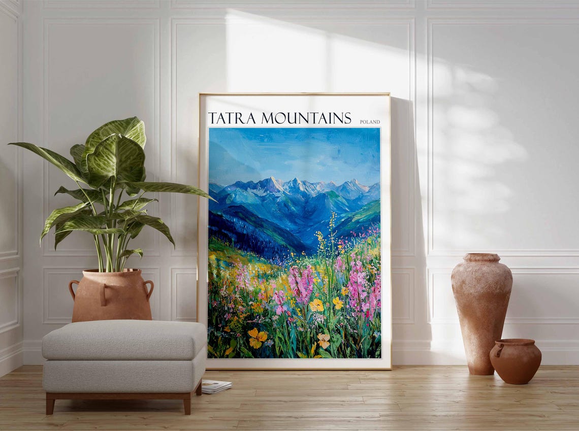 Tatra Mountains Poland Wildflowers Alpine Painted Travel Poster - Image 2