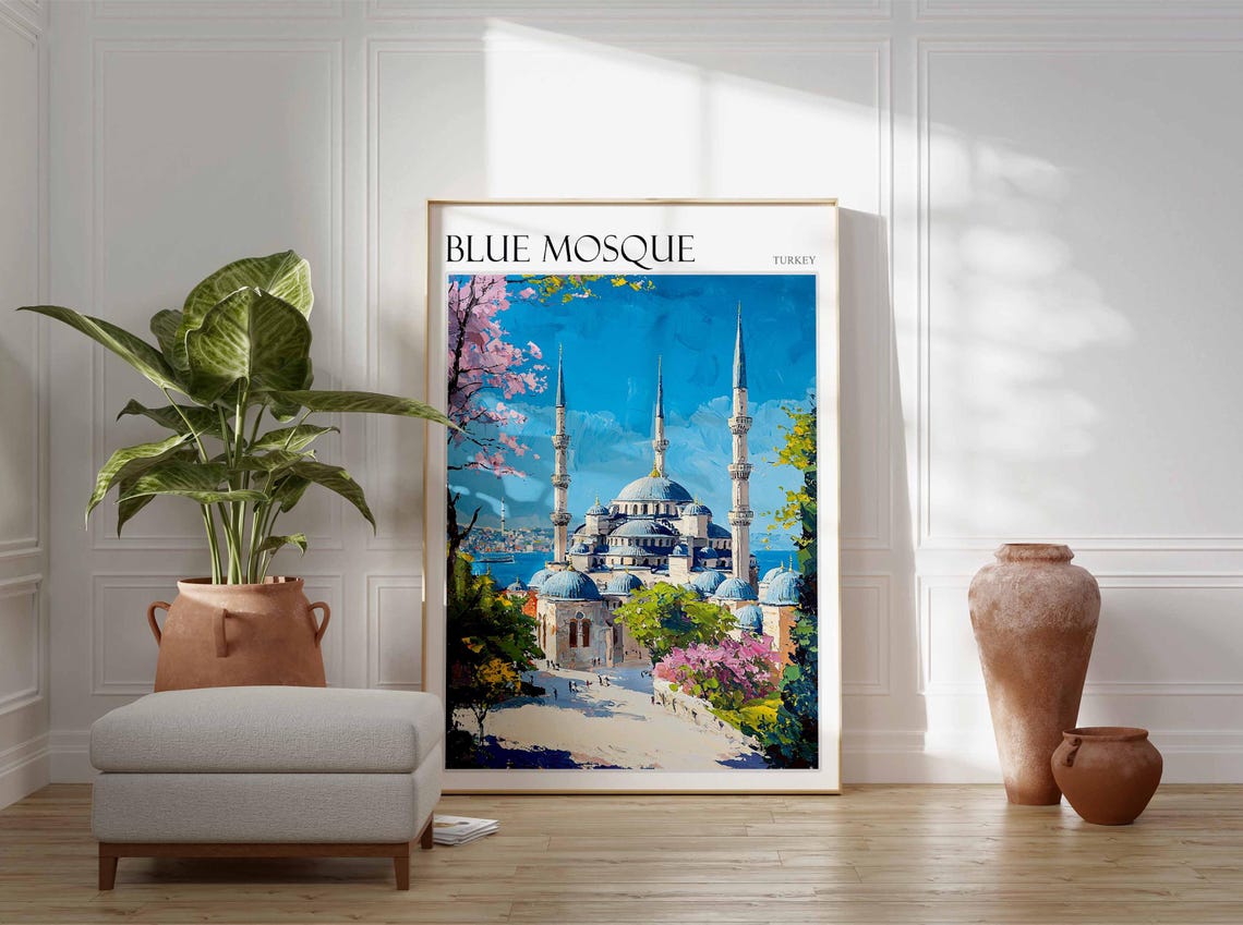 Blue Mosque Istanbul Cherry Blossom Spring Framed Painting Poster - Image 2