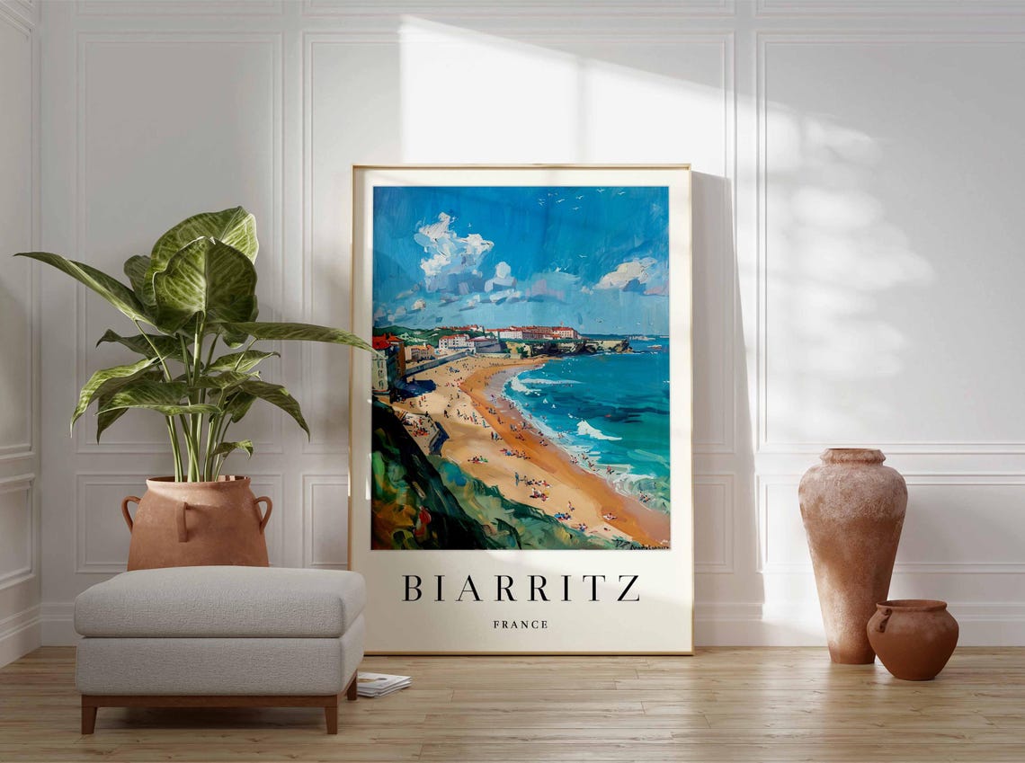 Biarritz France Sunny Beach Day Colorful Impressionist Art Poster - Image 4