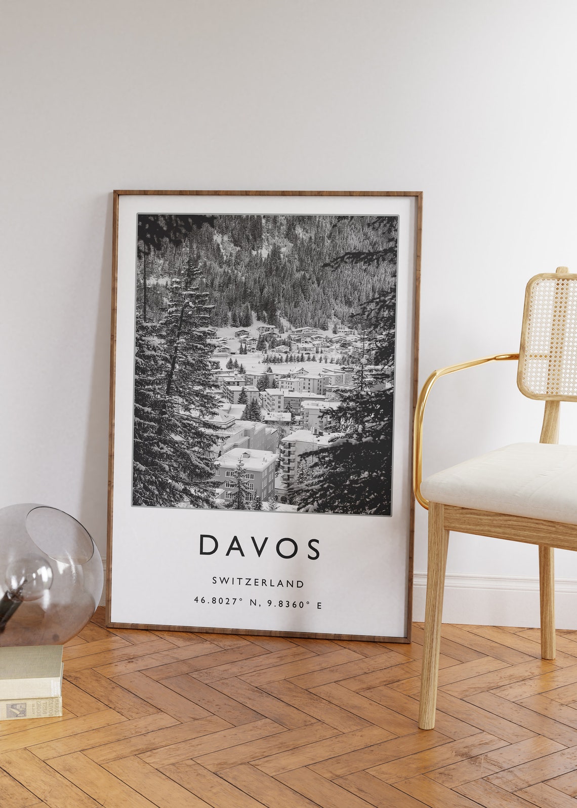 Davos Switzerland Black and White Winter Ski Resort Photo Poster - Image 3