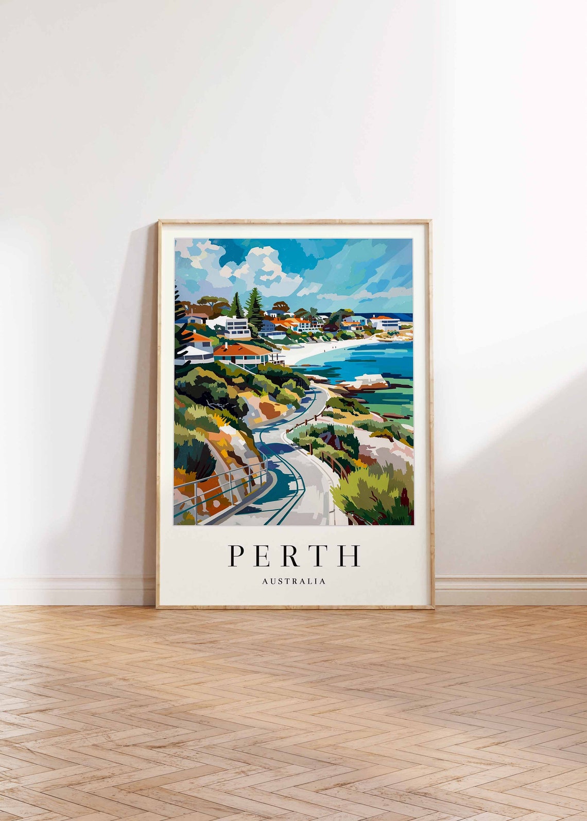 Perth Australia Vibrant Coastal Walk Beach Illustration Poster - Image 2