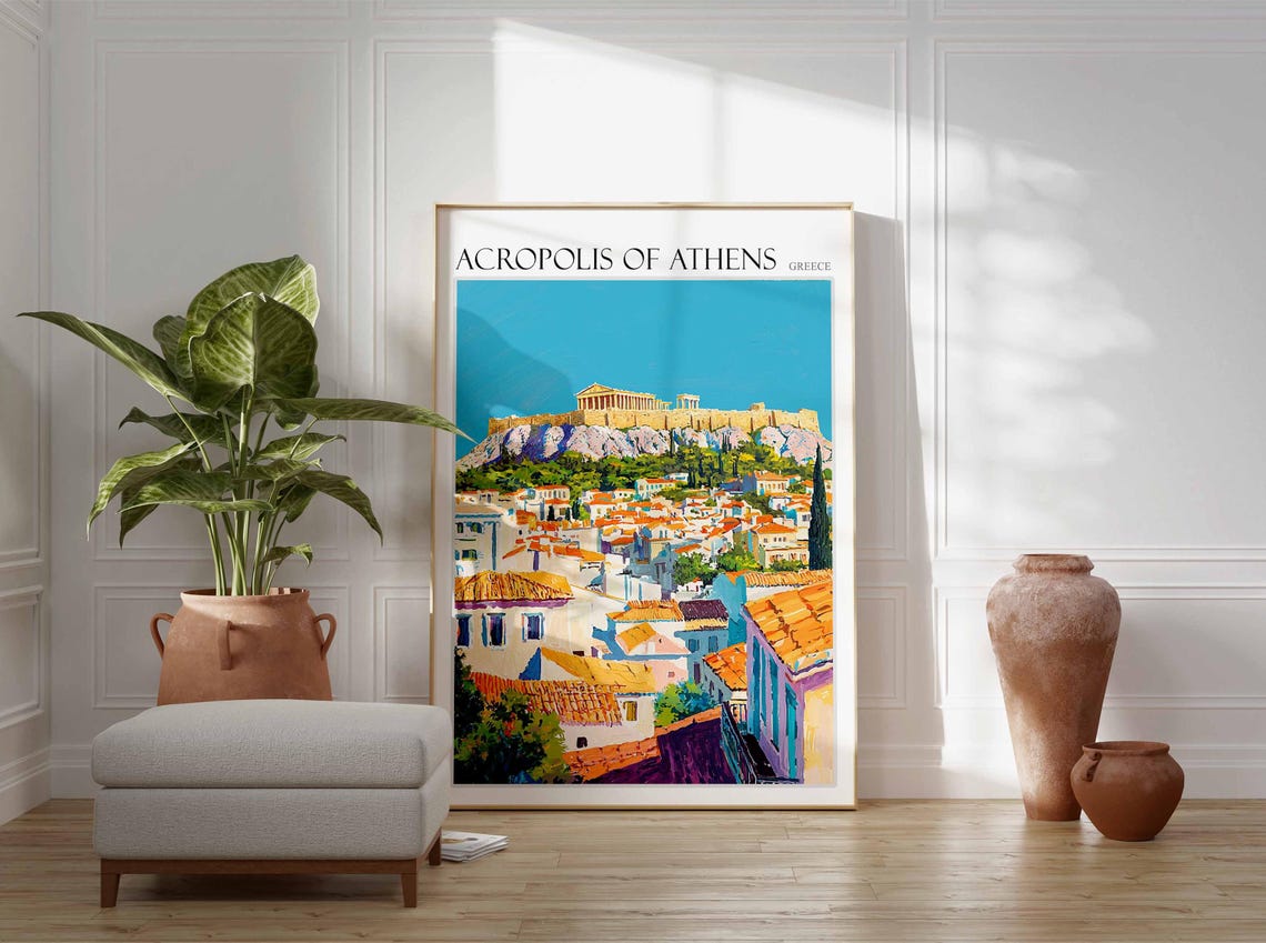 Acropolis Of Athens Poster Acropolis Of Athens Travel Print Greek Travel Poster Botanical Decor Floral Print European Travel Print - Image 2