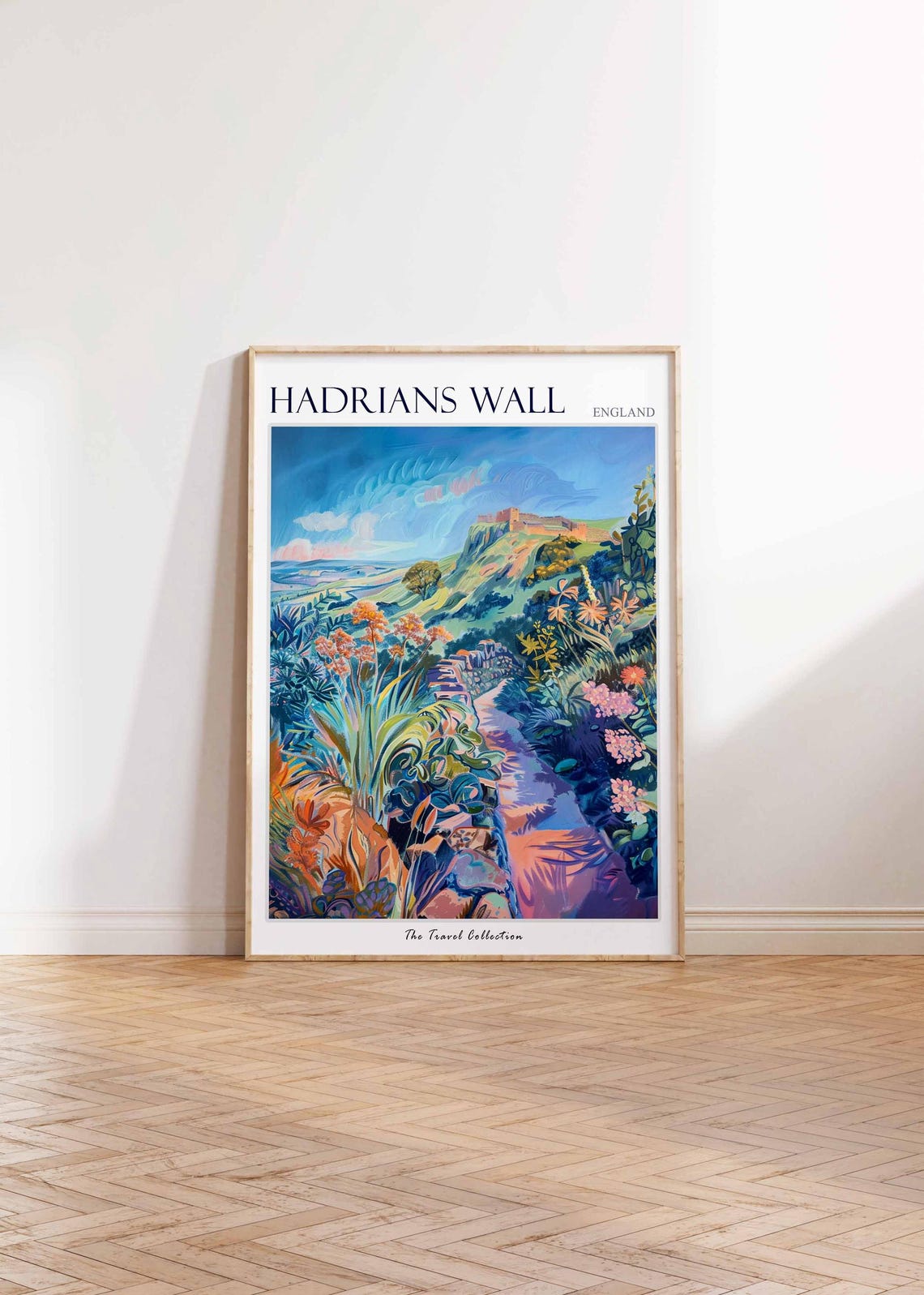 Hadrians Wall England Wildflower Path Travel Poster Hillside Fort Art - Image 2