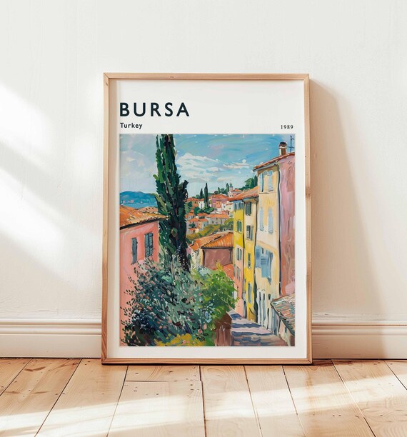 Bursa Turkey 1989 Old Town Cypress Street Painting Style Poster