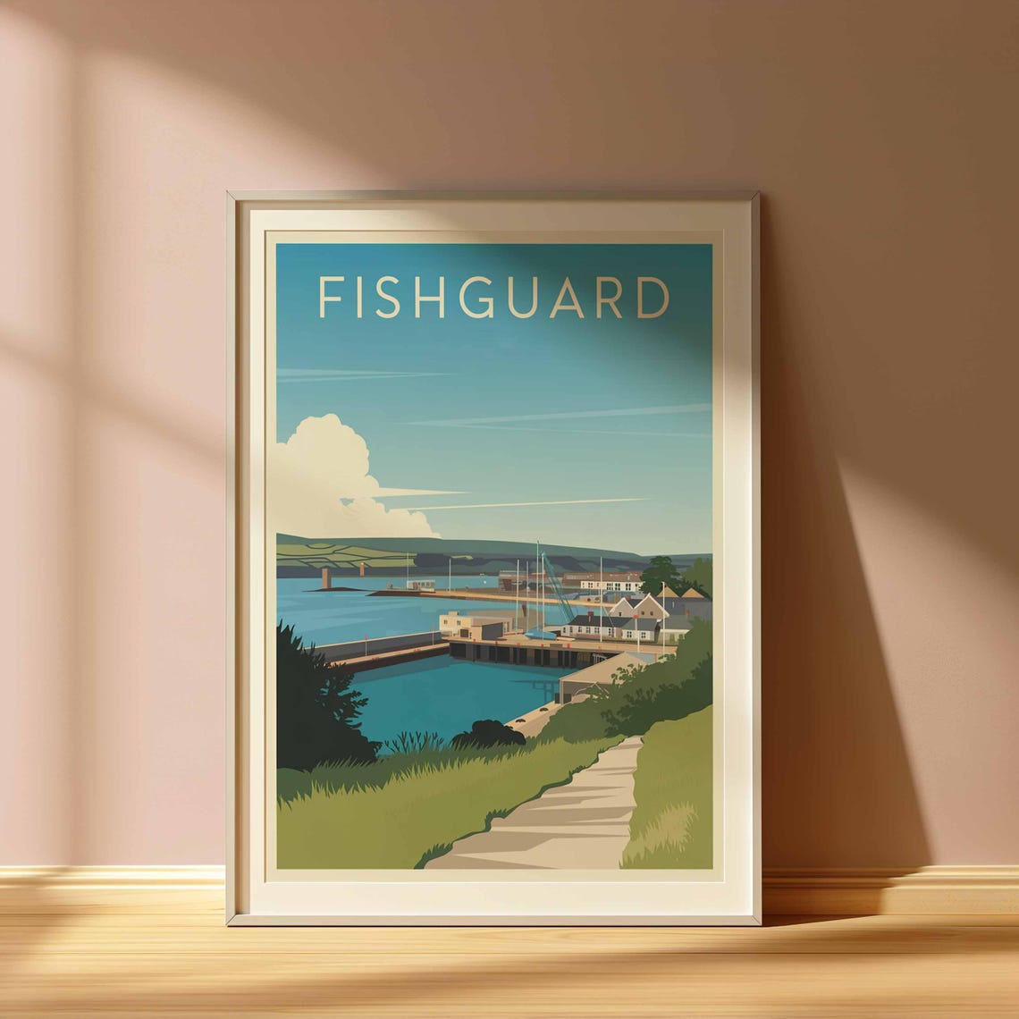 Fishguard Harbour and Breakwater Welsh Coast Travel Art Poster - Image 3