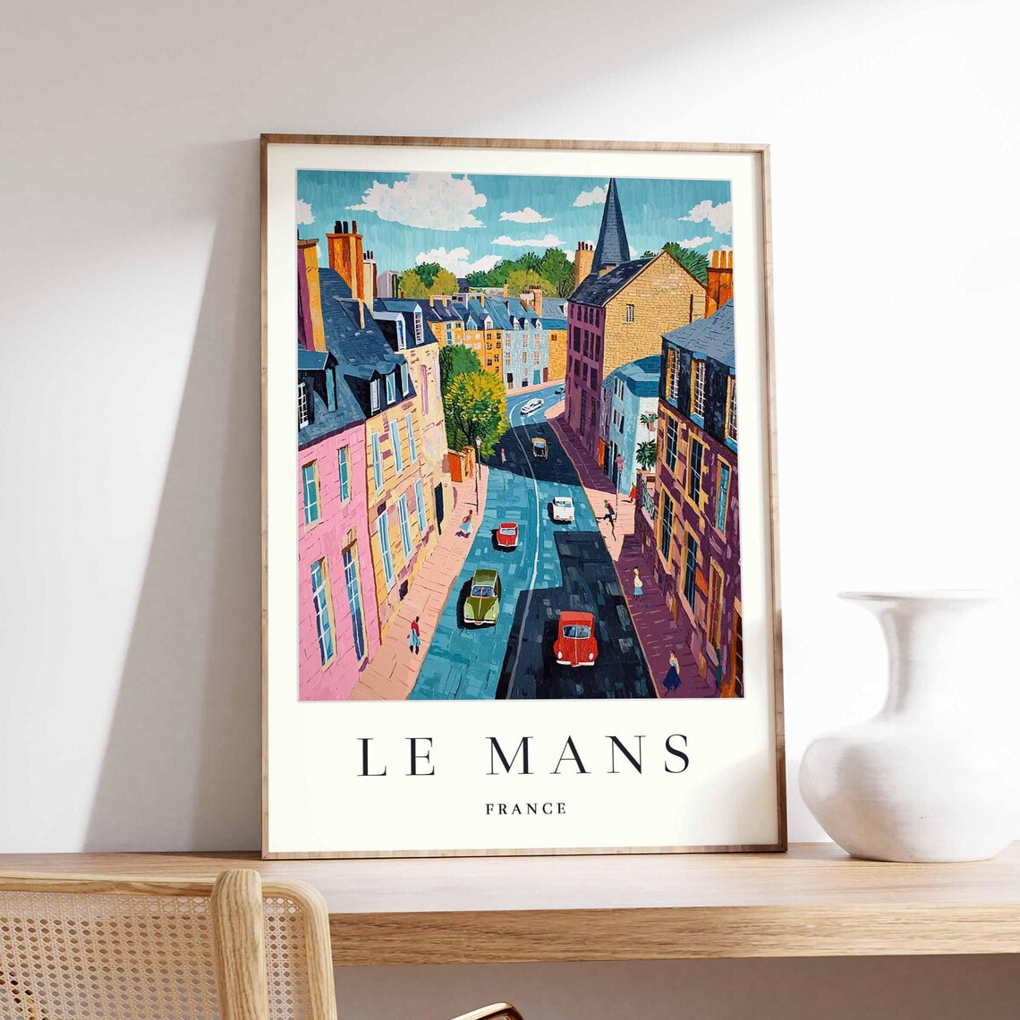 Le Mans France Aerial Street Scene Colorful Buildings Poster