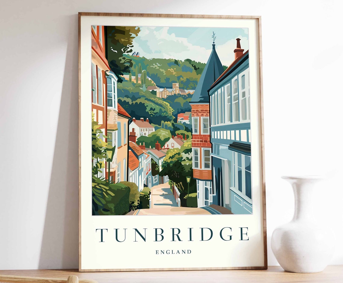 Tunbridge England Historic Street Brick Tower Green Hills Poster