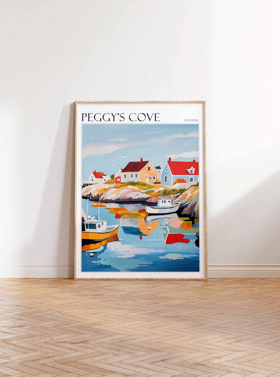 Peggy's Cove Canada Calm Harbour Reflections and Fishing Boats Poster - Image 2