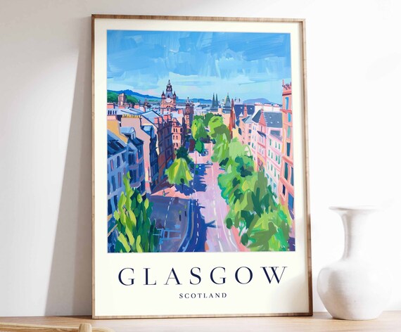 Glasgow Poster Glasgow Travel Print Scotland Wall Art Scottish Decor Tropical Decor City Print Glasgow Gift Glasgow Travel Poster