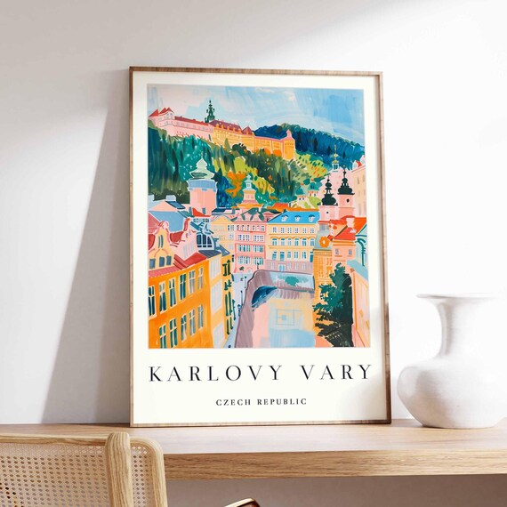 Karlovy Vary Czech Republic Colorful Spa Town Castle Hill Poster