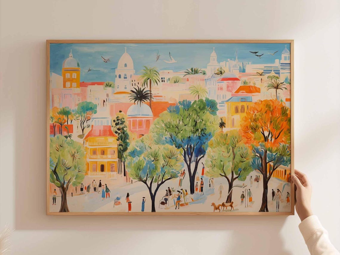 Buenos Aires Park Plaza Domes Trees Strolling Figures Painting Poster