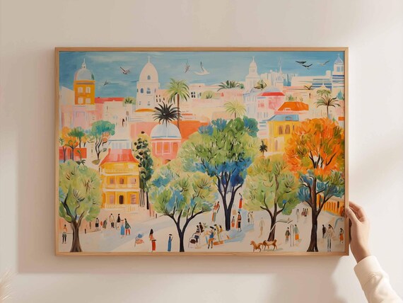 Buenos Aires Park Plaza Domes Trees Strolling Figures Painting Poster