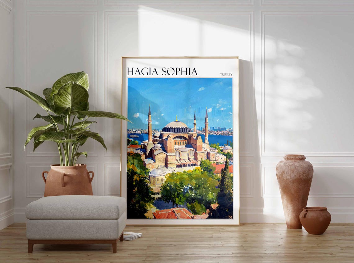 Hagia Sophia Distant Water View Historic Mosque Turkey Travel Poster - Image 2
