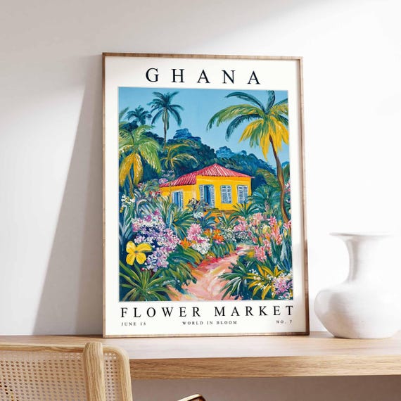 Ghana Flower Market Poster Print Ghanaian Floral Wall Art Decor Botanical Africa Travel