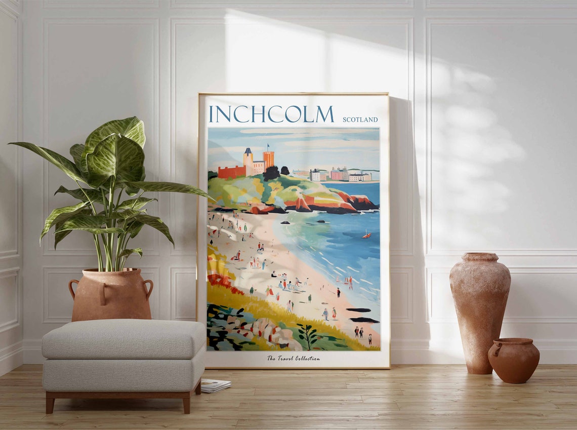 Inchcolm Scotland Headland Castle Sandy Beach Cove Scene Poster - Image 3