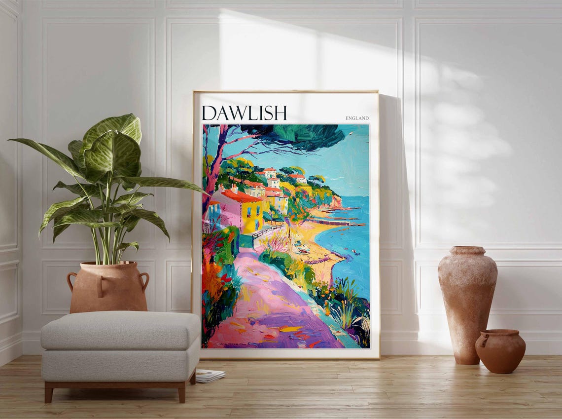 Dawlish England Colorful Cliffside Village Path to Cove Poster - Image 3