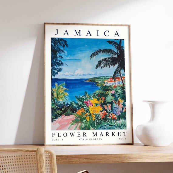Jamaica Flower Market Poster Print Jamaican Floral Wall Art Decor Botanical Caribbean Travel