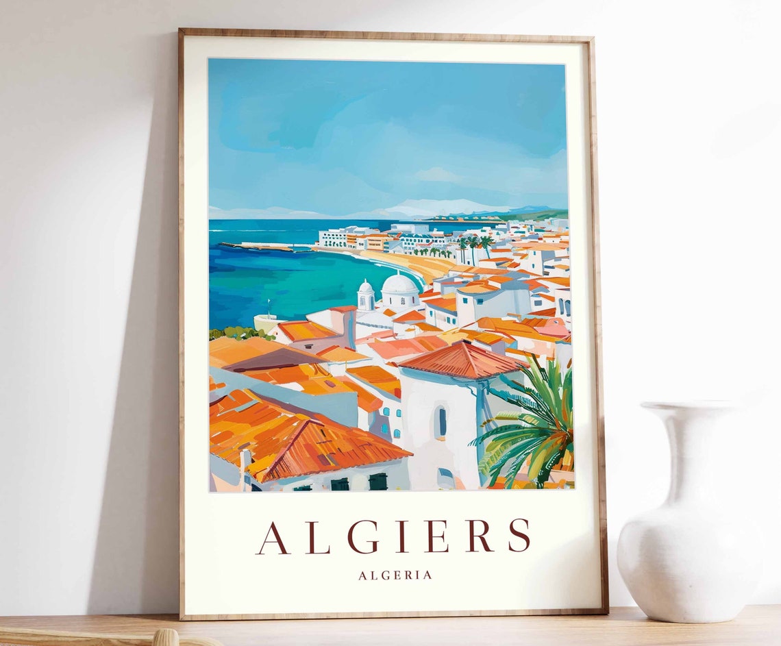 Algiers Algeria Harbor Panorama Orange Rooftops Travel Poster
