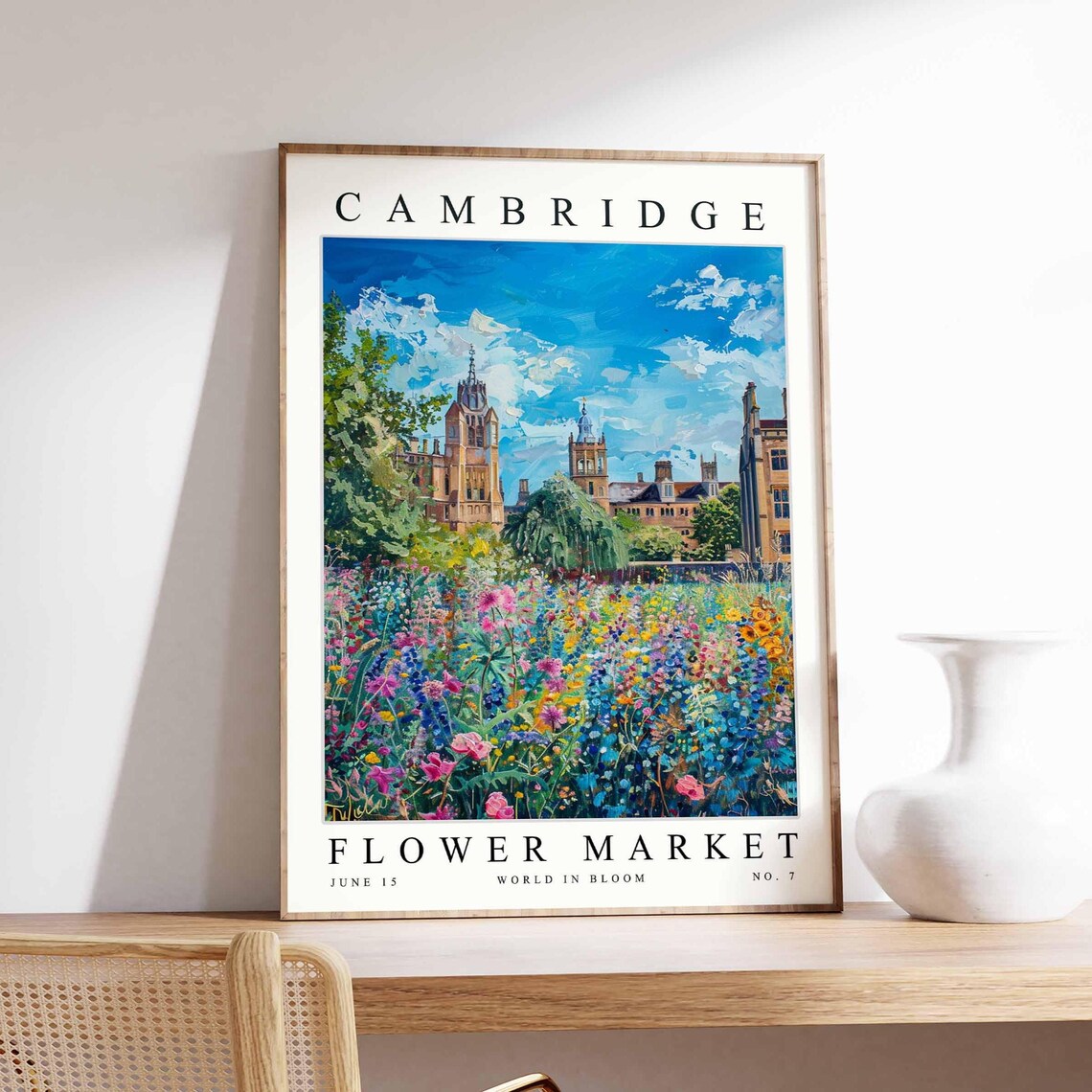 Cambridge Flower Market Wildflower Meadow And College Towers Poster