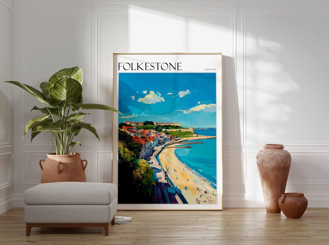 Folkestone Poster England Travel Poster Seaside Poster Coastal Wall Art British Home Decor Uk Travel Poster English Coastal Town - Image 3